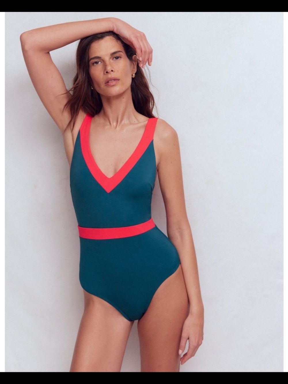 Boden Campania Cross-Back One-Piece Swimsuit in Oceanside, Fiery Coral